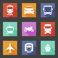 Simple flat transport icons set with long shadows