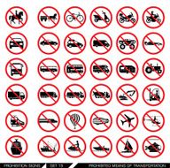 Set of prohibition signs for different means transportation