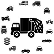 trash truck and transportation icon ring border