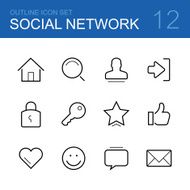 Social network vector outline icon set