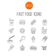Thin line fast food icons collection