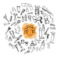Hand-drawn vector illustration Mega set - Hairdressing tools N2