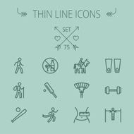Sports thin line icon set