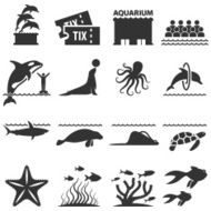 Aquarium Sea Animals black &amp; white vector icon set