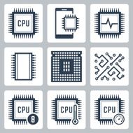 CPU and electronic chip vector icon set