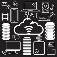 servers of data center and network elements vector icons