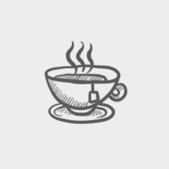 Hot tea in a cup sketch icon
