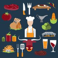 flat design icons of steak house food elements and chef