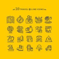 Set of Black Travel Icons on Yellow Background