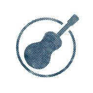 Acoustic guitar icon with halftone dots print texture