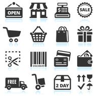 Shopping and Commerce black &amp; white vector icon set N2