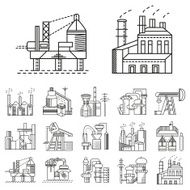 Flat line vector icons for factories