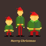 Three christmas elf characters in various sizes