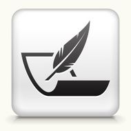 Square Button with Paper & Feather Pen