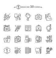 Set of Outline Medicine Icons on White Background