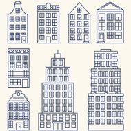 Vector set of linear buildings elements for design or infographics
