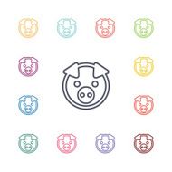 pig flat icons set