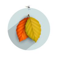 Autumnal leaf icon with long shadow