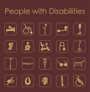 Set of people with disabilities simple icons
