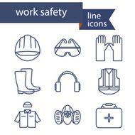 Set of line icons for safety work Vector illustration