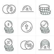 Line Icons Style Coins Set Vector Design black color