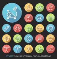 Fitness Icons with Buttons on Black Background