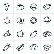 Black Vegetable Icons - Line Style