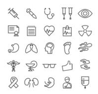 Thin Line Medical Icons on White Background N2