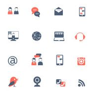 Social network black red icons set