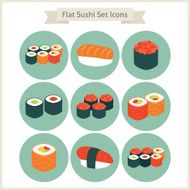 Flat Big Food Sushi Set Circle Icons