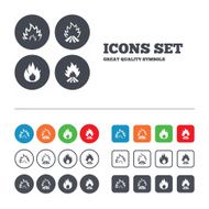 Fire flame icons Heat signs