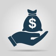 Money insurance sign Hand holds cash bag in Dollars symbol