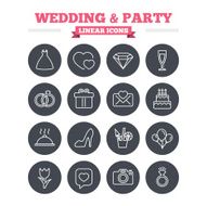 Wedding and party linear icons set Thin outline signs Vector