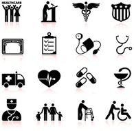 USA healthcare reform black and white vector icon set N2