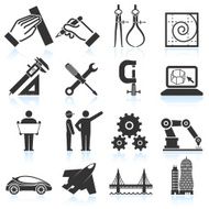 Modern Engineering Architecture and Construction black &amp; white icon set