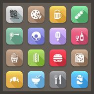 flat food icons with shadow N2