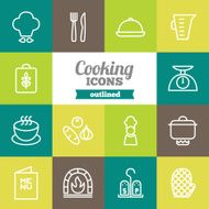 Set of flat outlined cooking icons