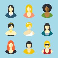 Female avatars Flat design vector icons set