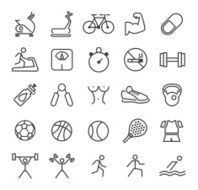 Thin Line Fitness Icons on White Background