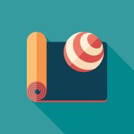 Mat and exercise ball flat square icon with long shadows