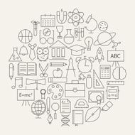 School and Education Line Science Icons Set Circular Shaped N2