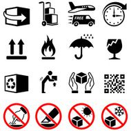 Shipping Box Process and Labels black &amp; white icon set