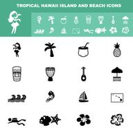 tropical hawaii island and beach icons
