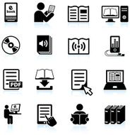 books and modern reading black &amp; white vector icon set