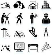 Set of black and white architecture icons