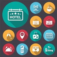 flat long shadow hotel icon set Vector Illustration N2