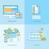 Set of line concept icons with flat design elements