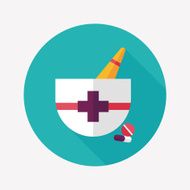 mortar and pestle Flat style Icon with long shadows