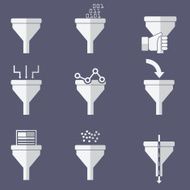 Filter icons data filter tunnel icons set analysis concept