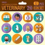 Veterinary flat long shadow design circle 2nd icon set Vector